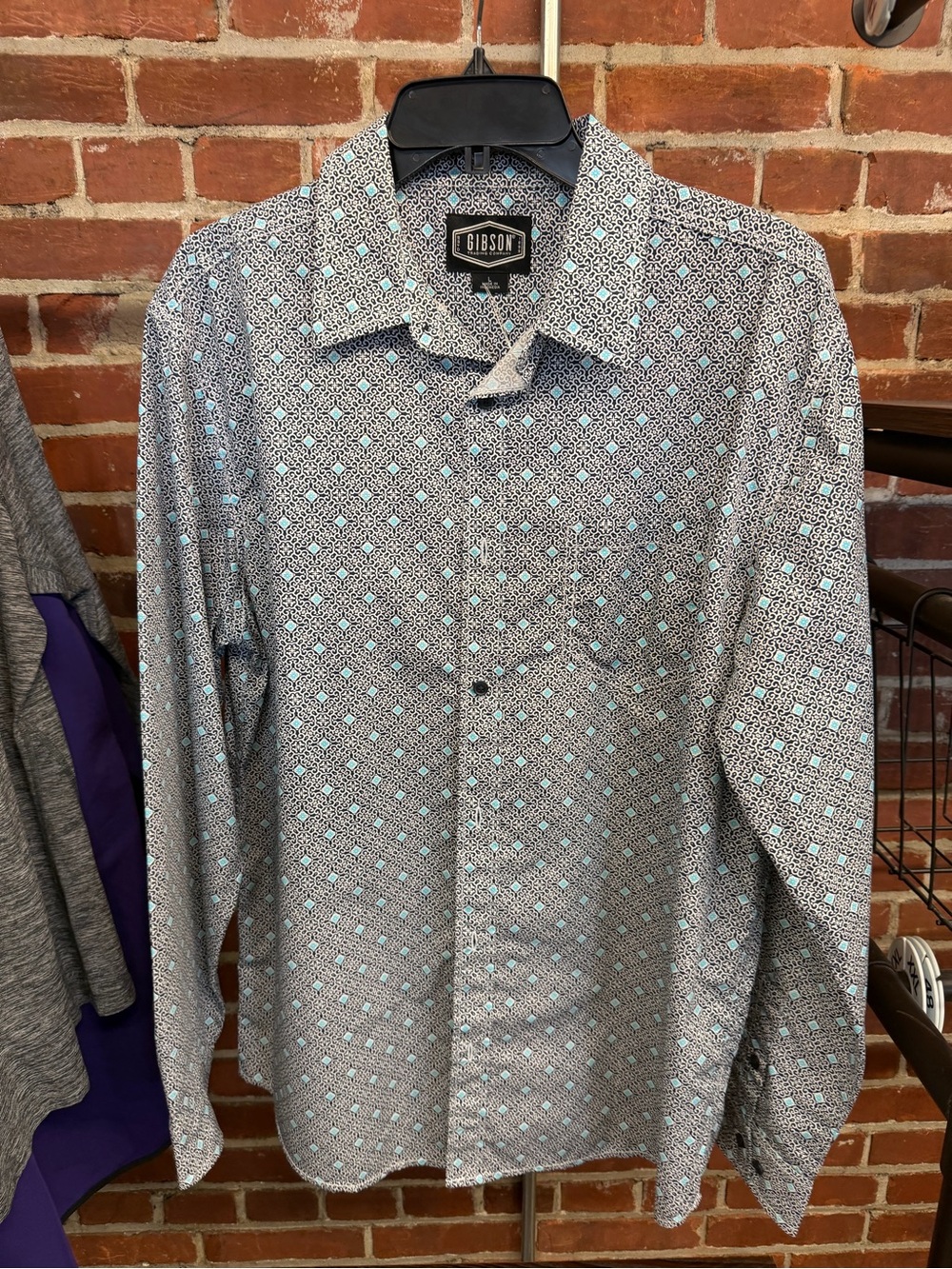 Gibson Trading Co Men’s L Blue Geometric Print Long Sleeve Button Down Western - Picture 1 of 6